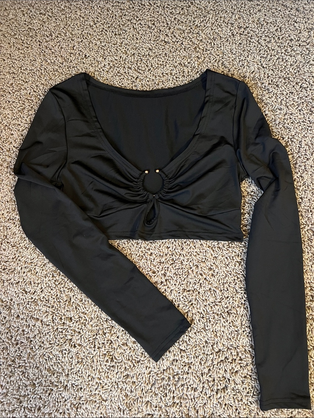 SHEIN Black Long Sleeve Ring-Front Crop Top
